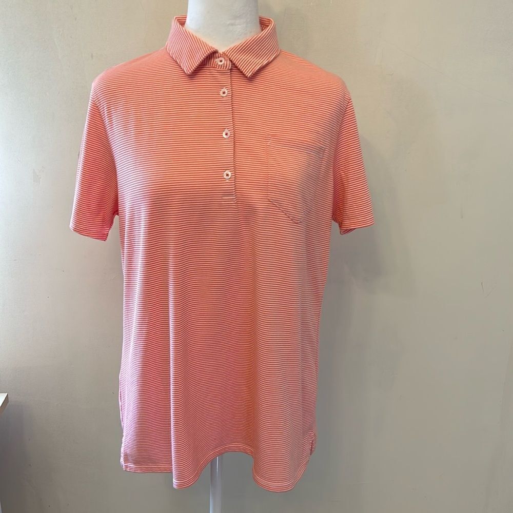 Vineyard Vines orange white striped short sleeve polo shirt Size L EUC